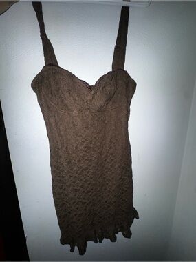Brown Lace Tank Dress with Built-In Bust